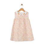 Bloomy Spring Desenli Motif İşlemeli Turuncu Kız Çocuk Elbise