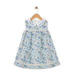 Bloomy Spring Desenli Motif İşlemeli Mavi Kız Çocuk Elbise