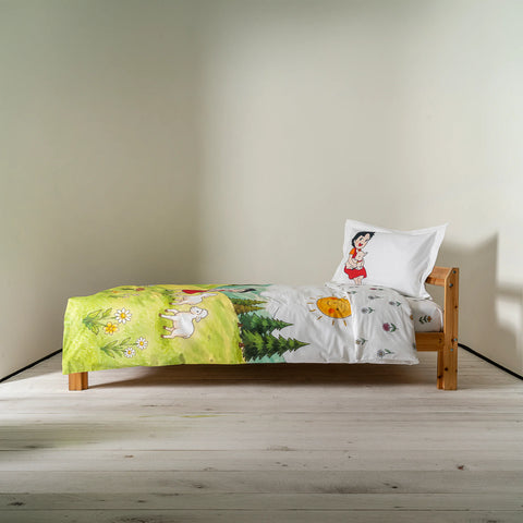Heidi ve Alpler Desenli %100 Pamuk 160x220 Çocuk Tek Kişilik Nevresim Takımı
