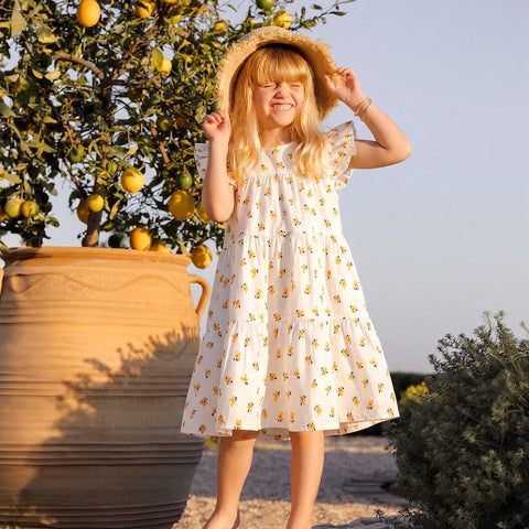 Sunny Daisy Desenli Fırfırlı Kız Çocuk Elbise