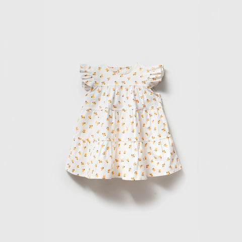 Sunny Daisy Desenli Fırfırlı Kız Çocuk Elbise