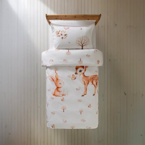 Bambi ve Tavşan Desenli %100 Pamuk 160x220 Çocuk Tek Kişilik Nevresim Takımı