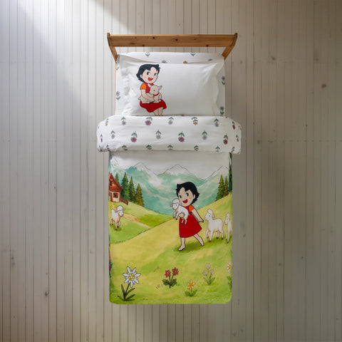 Heidi ve Alpler Desenli %100 Pamuk 160x220 Çocuk Tek Kişilik Nevresim Takımı