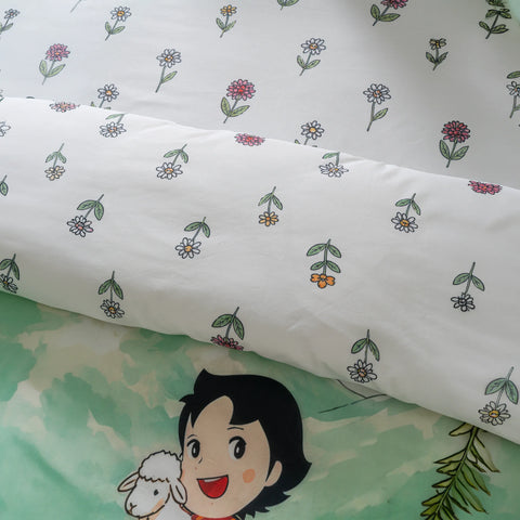 Heidi ve Alpler Desenli %100 Pamuk 160x220 Çocuk Tek Kişilik Nevresim Takımı