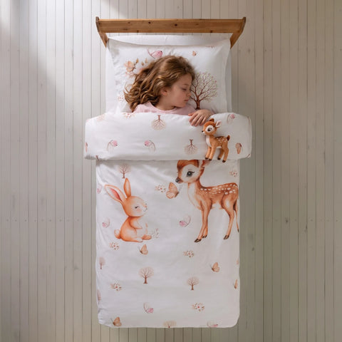 Bambi ve Tavşan Desenli %100 Pamuk 160x220 Çocuk Tek Kişilik Nevresim Takımı