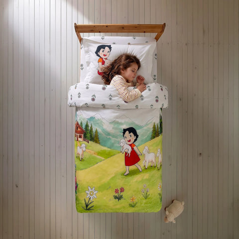 Heidi ve Alpler Desenli %100 Pamuk 160x220 Çocuk Tek Kişilik Nevresim Takımı