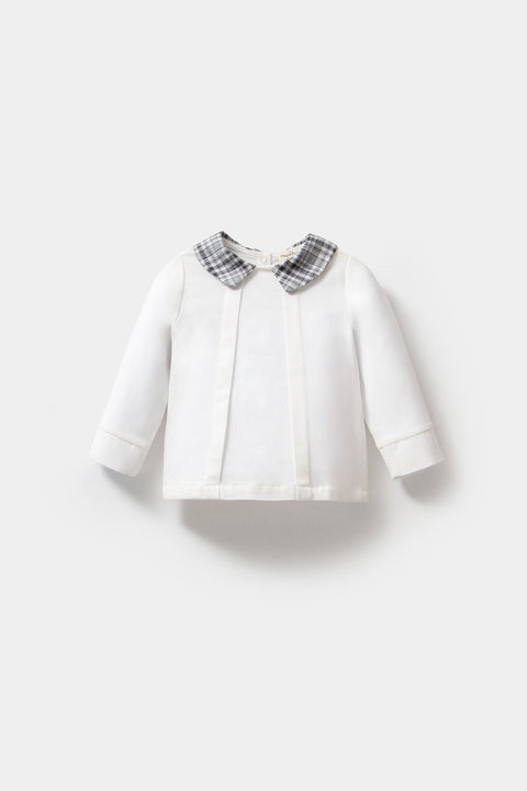 Ekose Yaka Detaylı Gri Pamuk Erkek Bebek İkili Takım