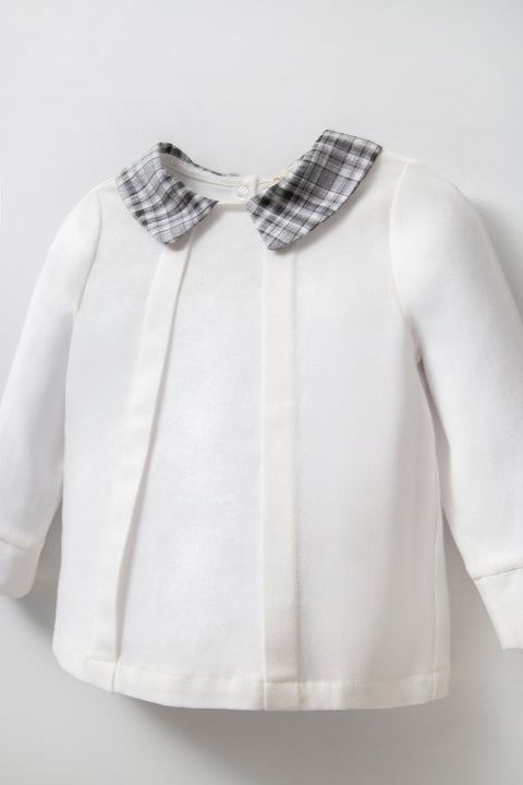 Ekose Yaka Detaylı Gri Pamuk Erkek Bebek İkili Takım