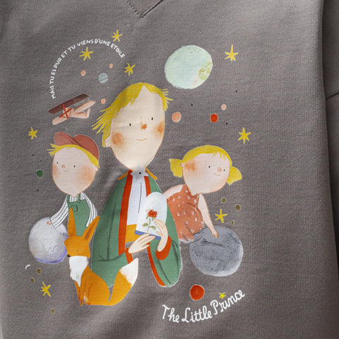Küçük Prens Desenli Gri Pamuk Erkek Çocuk Sweatshirt Takım