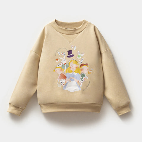 Alice Desenli Bej Pamuk Kız Çocuk Sweatshirt Takım