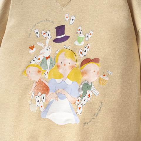 Alice Desenli Bej Pamuk Kız Çocuk Sweatshirt Takım