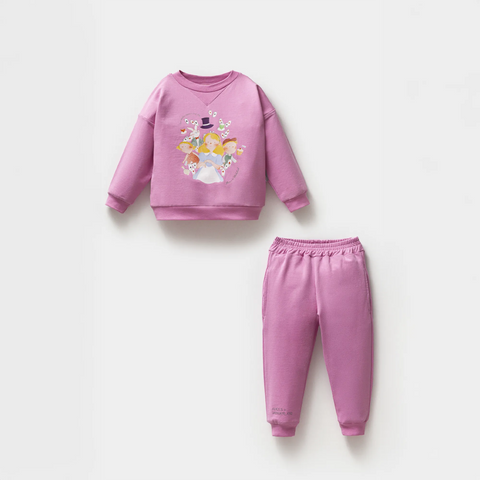 Alice Desenli Pembe Pamuk Kız Çocuk Sweatshirt Takım