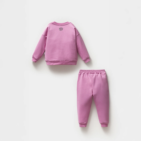 Alice Desenli Pembe Pamuk Kız Çocuk Sweatshirt Takım