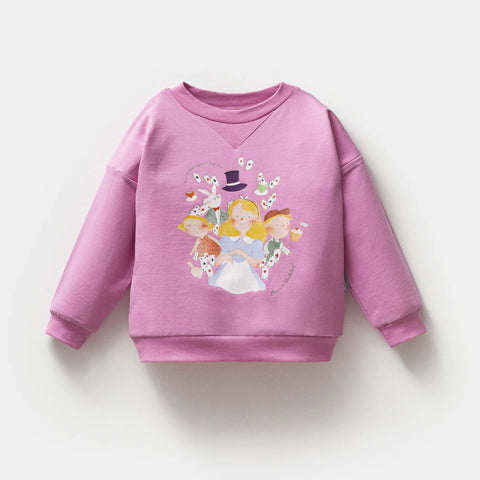 Alice Desenli Pembe Pamuk Kız Çocuk Sweatshirt Takım
