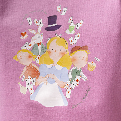 Alice Desenli Pembe Pamuk Kız Çocuk Sweatshirt Takım