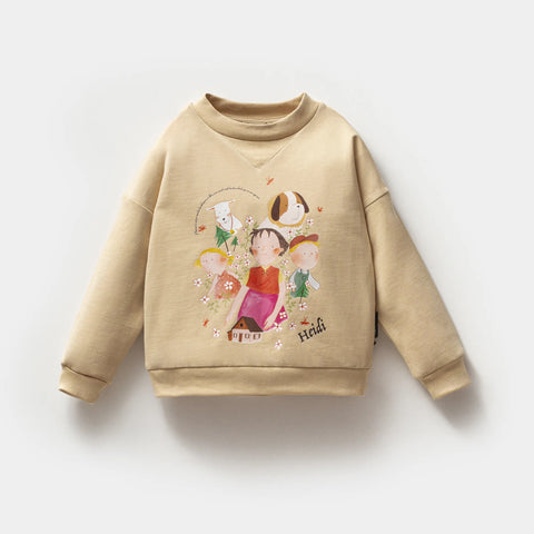 Heidi Desenli Bej Pamuk Kız Çocuk Sweatshirt Takım