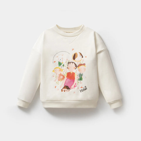 Heidi Desenli Krem Pamuk Kız Çocuk Sweatshirt Takım