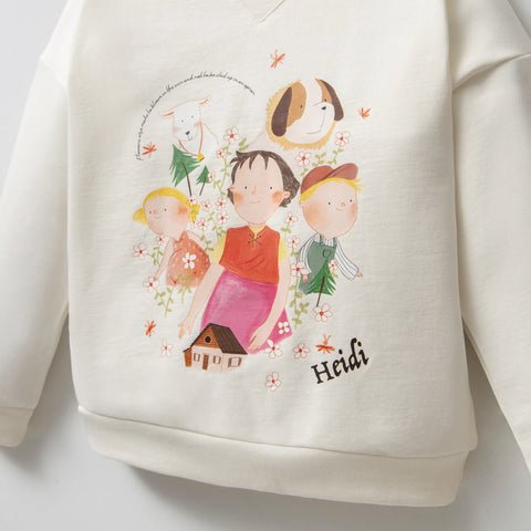 Heidi Desenli Krem Pamuk Kız Çocuk Sweatshirt Takım