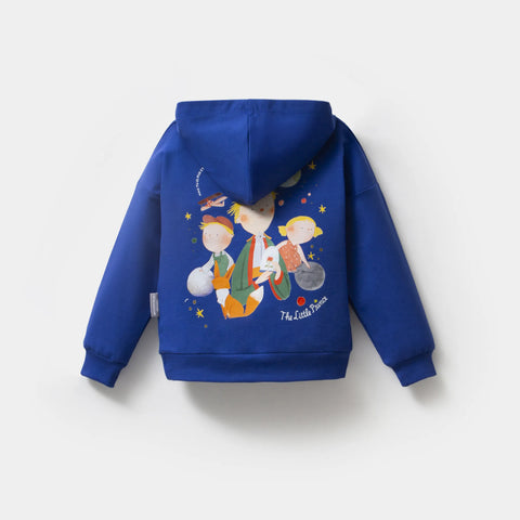 Küçük Prens Desenli Saks Mavi Kapüşonlu Pamuk Erkek Çocuk Sweatshirt Takım