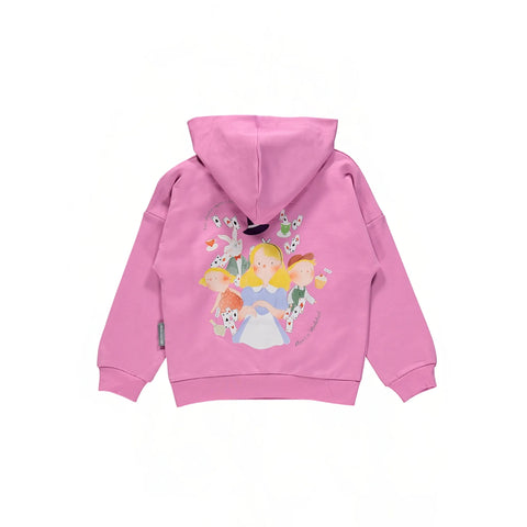Alice Desenli Pembe Kapüşonlu  Pamuk Kız Çocuk Sweatshirt Takım