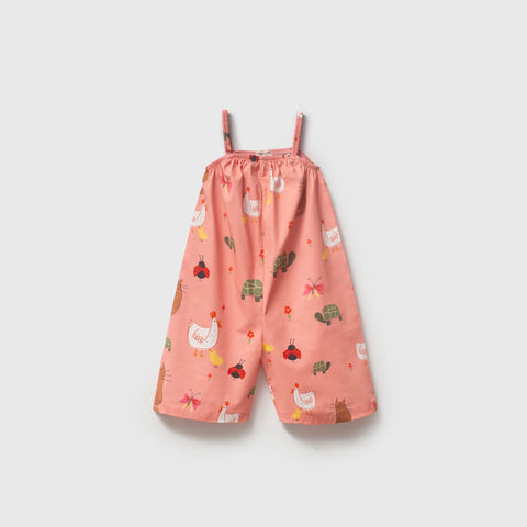 Little Farm Desenli Kız Çocuk Yazlık Pembe Tulum Salopet