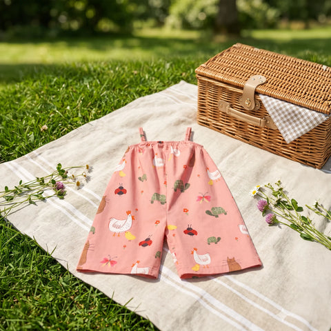 Little Farm Desenli Kız Çocuk Yazlık Pembe Tulum Salopet