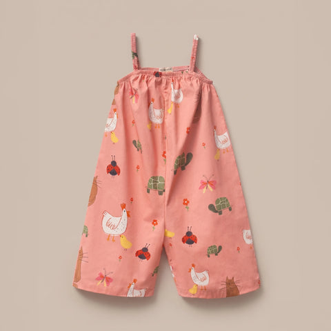Little Farm Desenli Kız Çocuk Yazlık Pembe Tulum Salopet