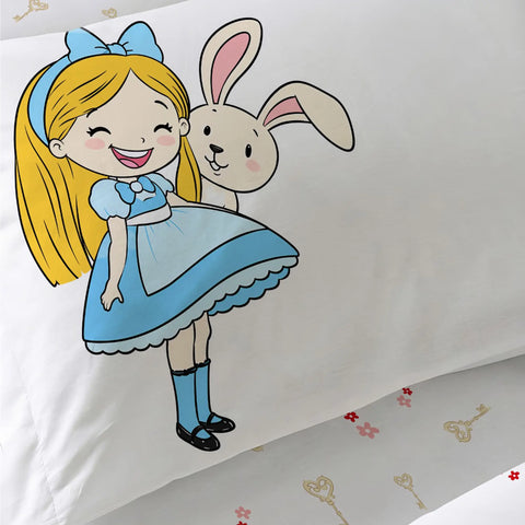 Alice Harikalar Diyarı Desenli %100 Pamuk Çocuk Nevresim Takımı
