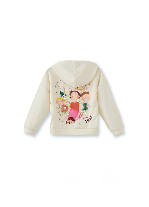 Heidi Desenli Krem Kapüşonlu  Pamuk Kız Çocuk Sweatshirt Takım