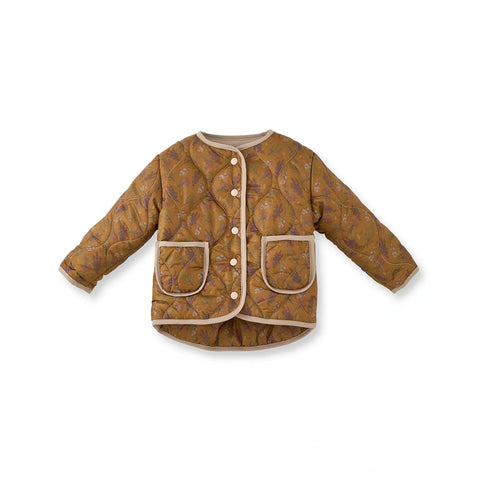 Çiçek Desenli Kapitone Kız Çocuk Mont