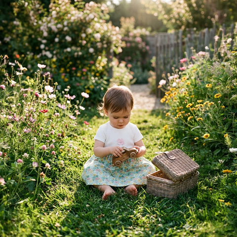 Wild Flower Kız Çocuk Çiçek Desenli Fitilli Kısa Kollu Yazlık Elbise